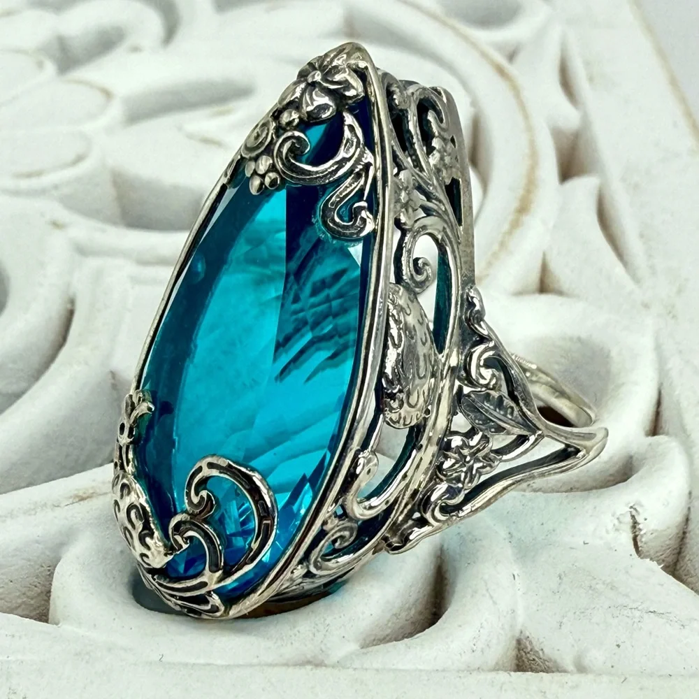 Bali Legacy Caribbean Quartz Peacock Ring 26.25ct Sterling Silver Size 9 NWT - Picture 4 of 17